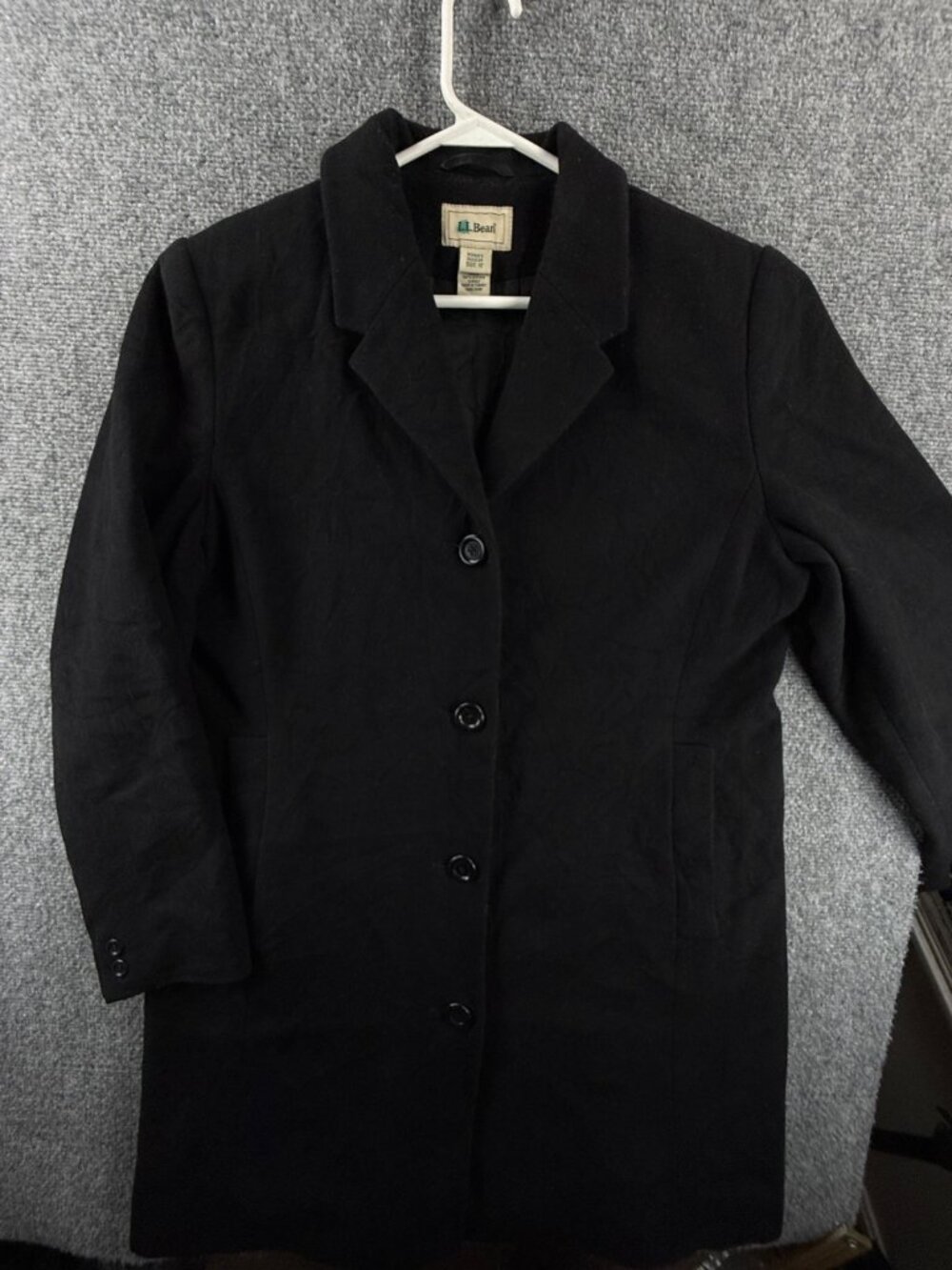 LL Bean Wool Coat Women Size 12 Soft Black Button Up Long Wool Cashmere 0RK63
